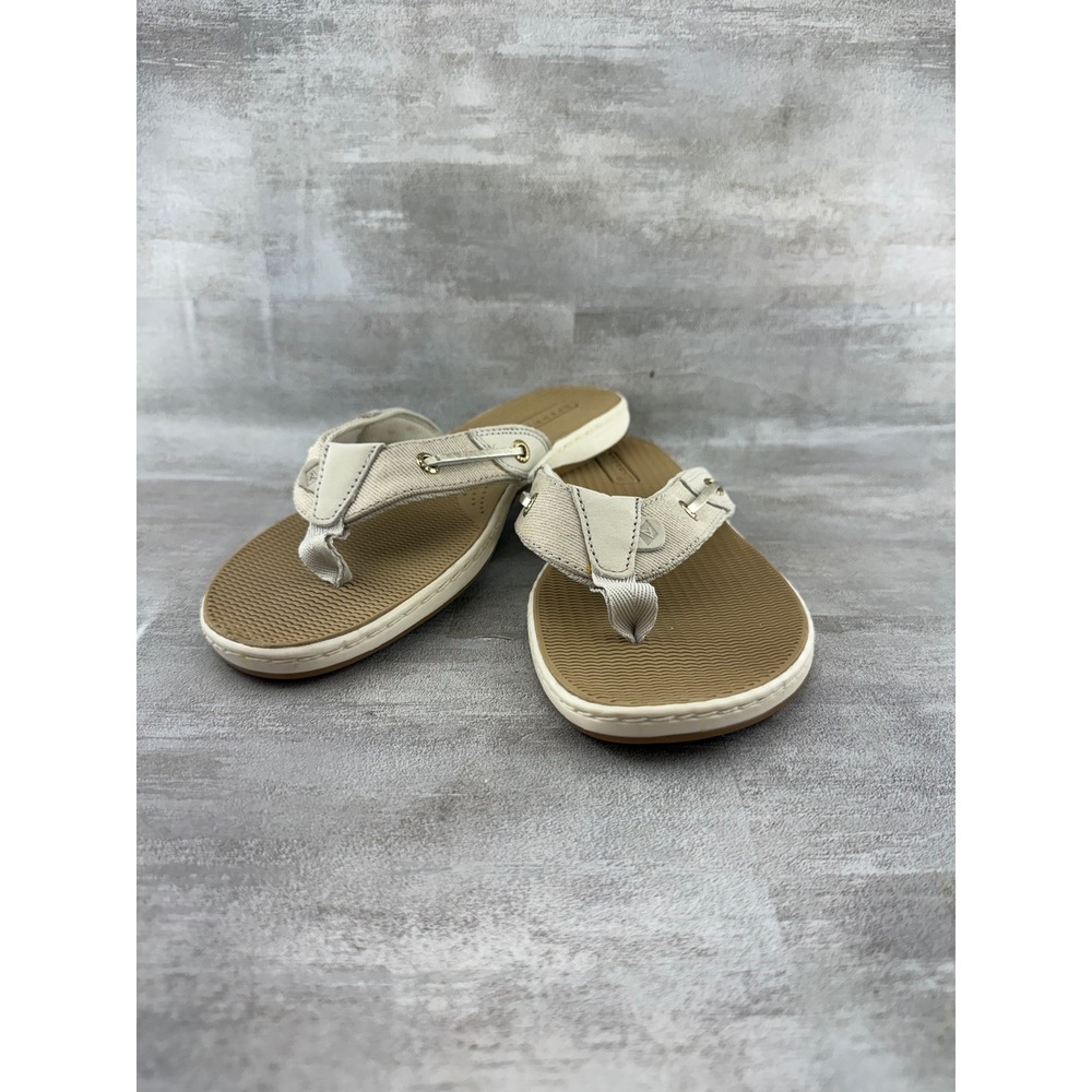 Sperry Top-Sider Santa Cruz Ivory Canvas Leather Thong Sandals Women Sz 8M